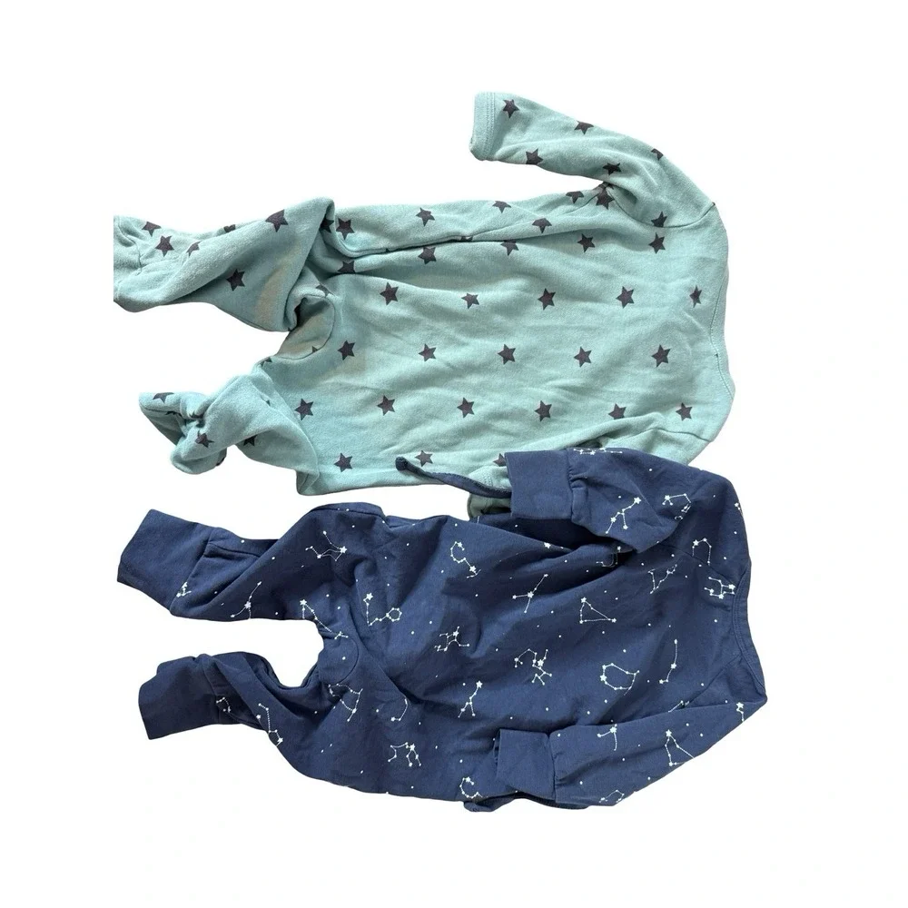 Lot of‎ 2 infant sleepers blue stars galaxy Nordstrom's teal stars 3 months 3-6